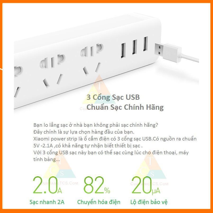 Ổ cắm Xiaomi power trắng 3USB 1.8M - Ổ điện Xiaomi Mi Power Strip Vinachi Trắng 3 Cổng USB Dây Dài 1,8m