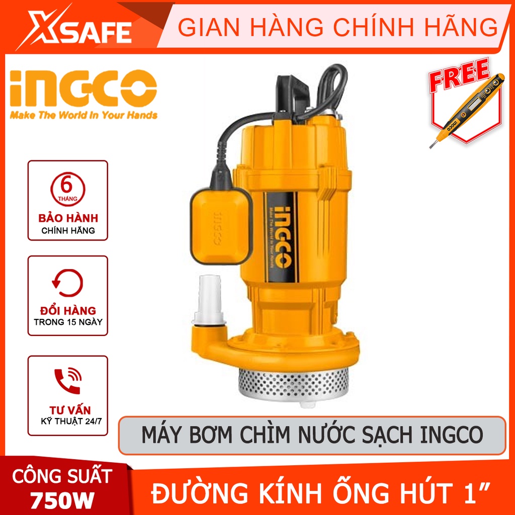 Máy bơm chìm INGCO SPC7508 Máy bơm chìm nước sạch điện áp 220-240V~50Hz, công suất đầu vào 750W(1.0HP), cột áp 32M