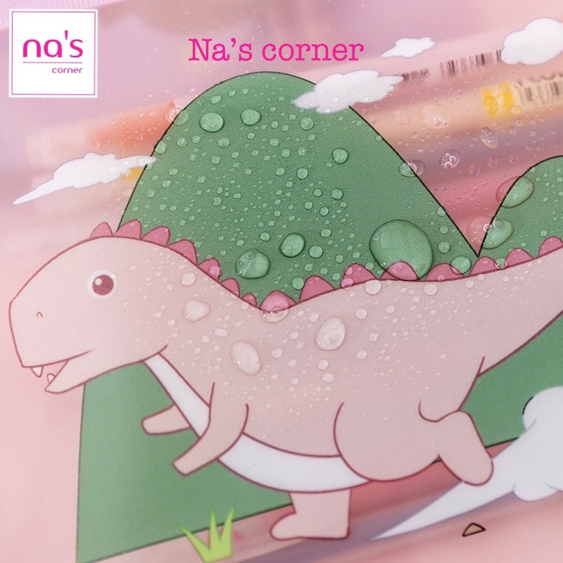 Túi ví zip chống thấm đựng bút, mỹ phẩm size A5 hình khủng long dễ thương