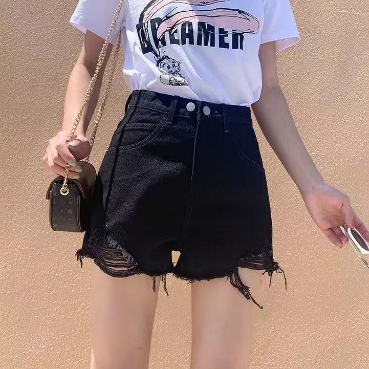 Quần short denim lưng cao phong cách Hàn Quốc dành cho nữ