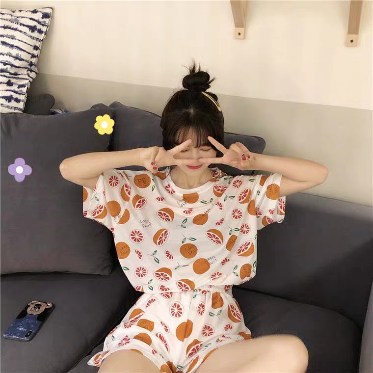 BỘ NGỦ HỌA TIẾT QUẢ CAM - BỘ NGỦ THUN CUTE HOT