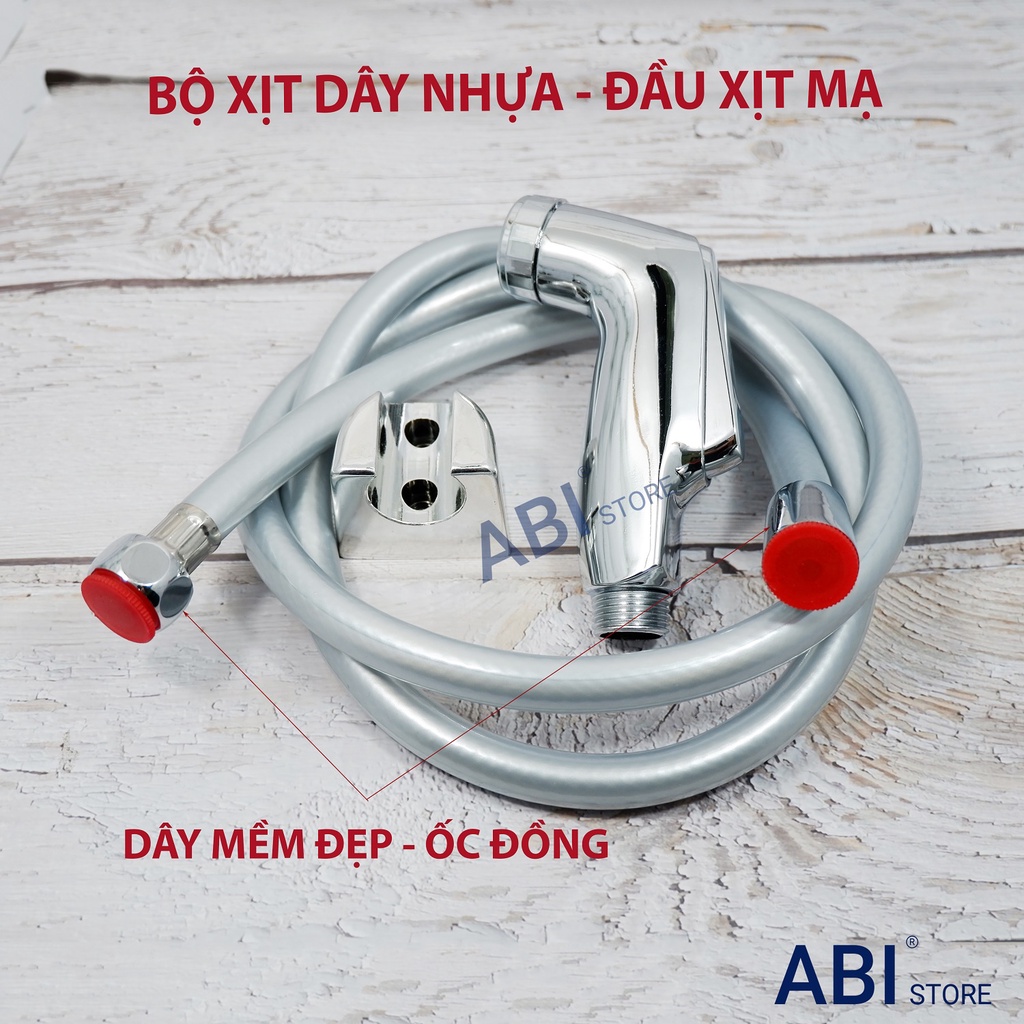 Bộ xịt vệ sinh đầu xịt liền khối mạ kèm dây xịt nhựa ốc đồng ghi dày hàng dây mềm xịn bền đẹp