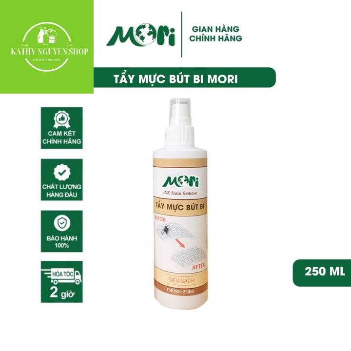 Tẩy mực bút bi Mori, Tẩy sạch vết mực bút bi trên quần áo và đồ da chai xịt 250ml