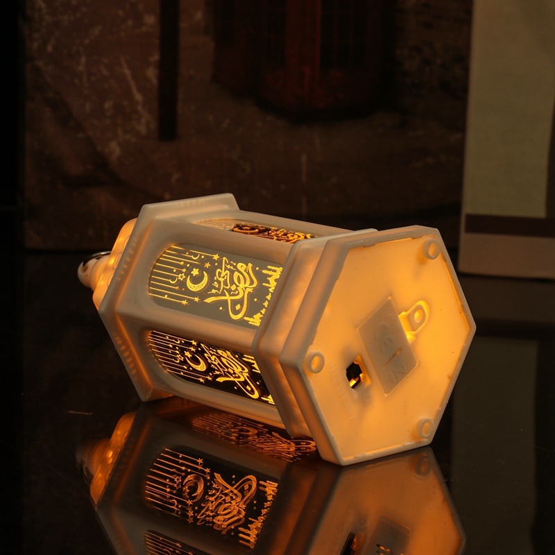 Eid Mubarak Ramadan Đèn LED Vàng Có Tay Cầm Trang Trí Ban Đêm Hình Đèn Lồng Hồi Giáo Ấm Áp Có Tay Cầm