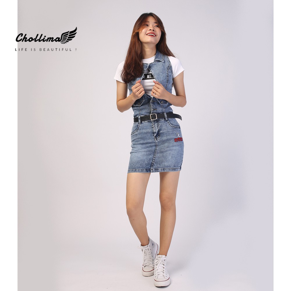 Váy áo jeans co giãn Chollima màu xanh nhạt VAY004 – váy bò ulzzang phong cách hàn quốc