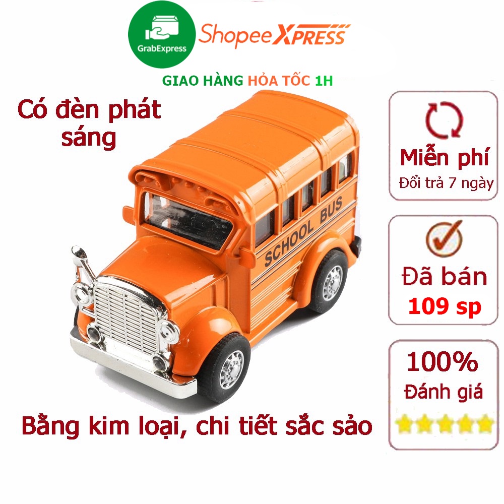 Xe đồ chơi mô hình xe bus cổ điển chất liệu kim loại, chạy cót, phát sáng, chi tiết sắc sảo, đẹp (màu ngẫu nhiên)