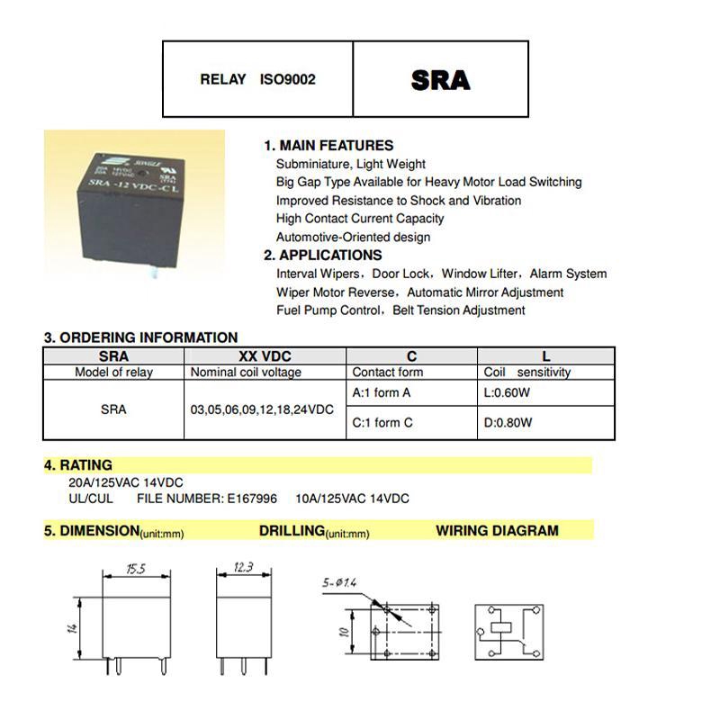 5Pcs 5V 12V 24V 20A DC Power Relay SRA-05VDC-CL SRA-12VDC-CL SRA-24VDC-CL 5Pin PCB Type In stock Black Automobile relay | BigBuy360 - bigbuy360.vn