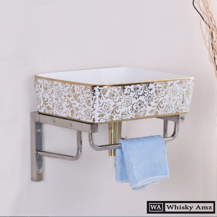 Chậu lavabo sứ hoa văn mạ vàng, chậu rửa mặt bàn đá, men đẹp -  BẢO HÀNH 10 NĂM , Hàng chuẩn xịn