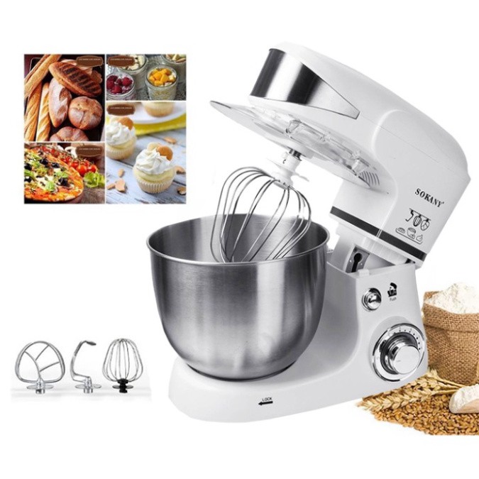 (Hàng chính hãng) Máy nhào bột SOKANY loại công nghiệp 1000W cực khỏe - Đánh trứng, trộn salad, topping- BH 1 năm