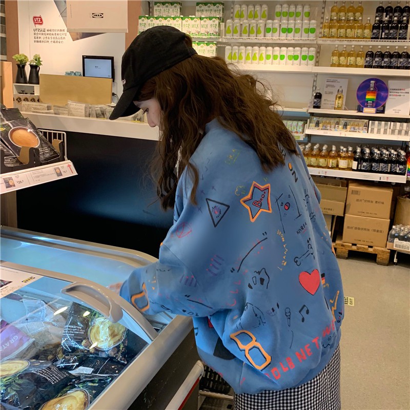 Áo hoodie thời trang nữ họa tiết graffiti phong cách Hàn Quốc | BigBuy360 - bigbuy360.vn