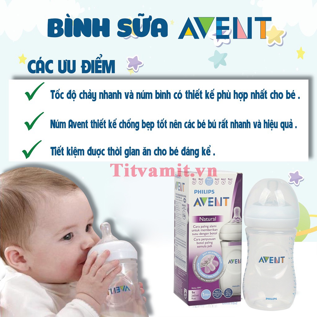 [Tặng Tay Cầm+Chọn size núm] Bình Sữa Avent Natural 60ml/125ml/260ml/330ml 100% Chính Hãng