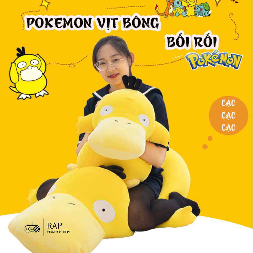 Thú bông gấu bông Psyduck pokemon vịt vàng xấu hổ nhiều kích thước mềm mịn, dễ thương làm gối ôm, tựa, quà tặng - Ráp