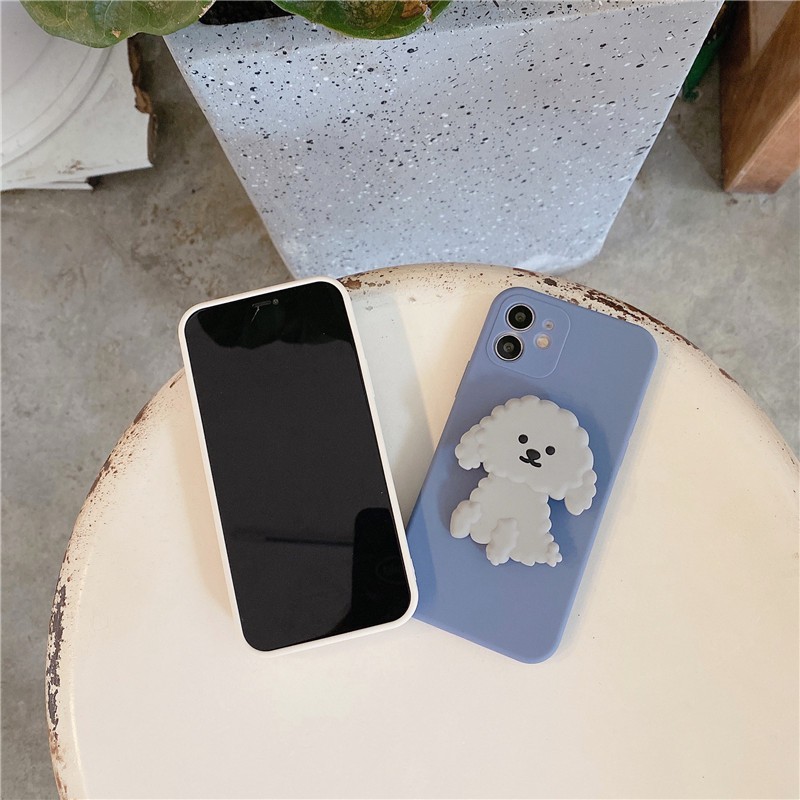 Ốp điện thoại TPU silica gel mềm phủ nhám với giá đỡ hình cún chống sốc cho IPhone 12 11 Pro Max X Xs Max XR 8 7 Plus | BigBuy360 - bigbuy360.vn