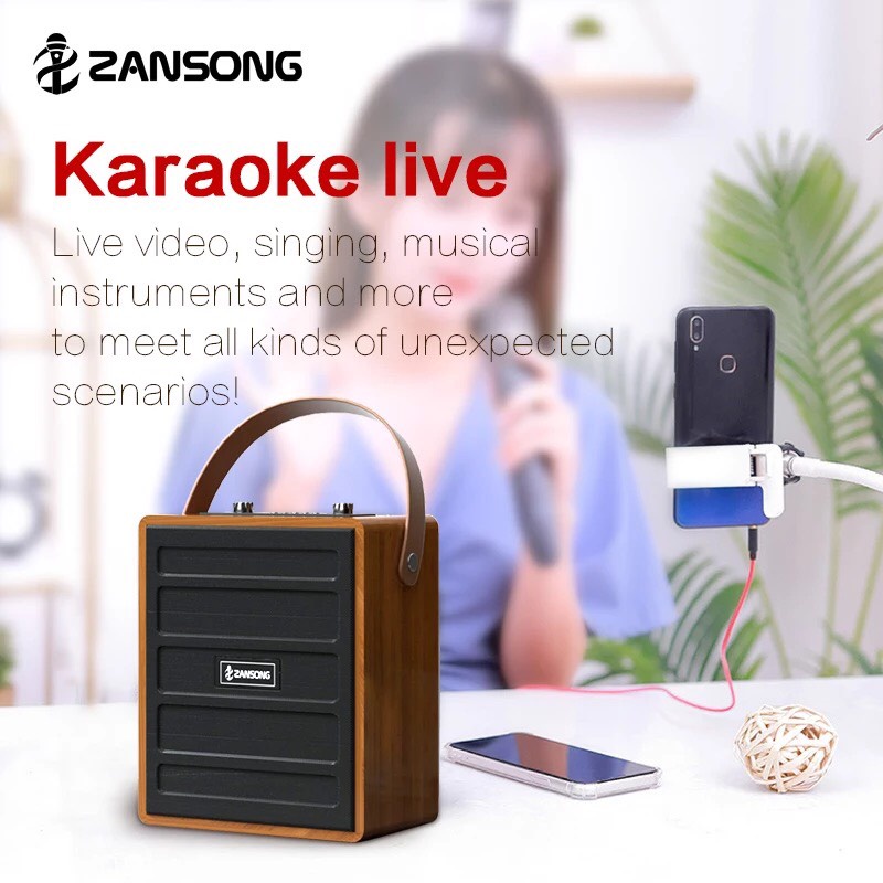 Loa Karaoke Bluetooth Zansong S89 Có 1 Micro Không Dây Hỗ Trợ USB Thẻ Nhớ TF Cổng AUX3.5 cổng mic 6.5 Màn Hình LED Quay