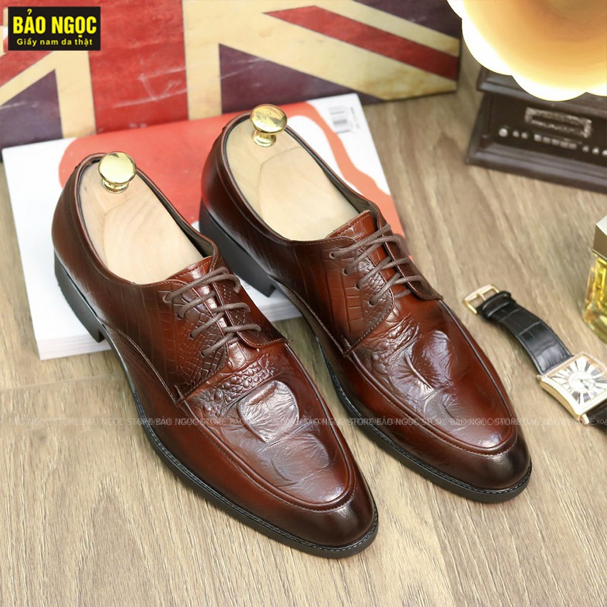 Giày tây nam - Giày da nam buộc dây cao cấp - Da bò tấm loại 1 - Đế cao su đúc cao 3,5cm - BH nổ da 12 tháng - Mã D6155