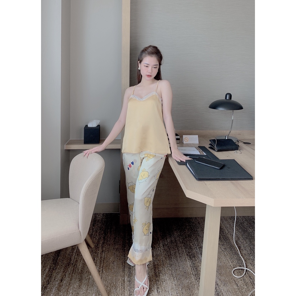 Đồ ngủ sexy nữ cute pijama bộ 2 dây lụa quần dài mặc nhà KOSAVA