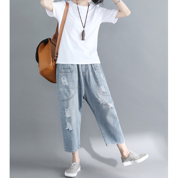G969 Quần big size freesize dáng lửng thiết kế rách cá tính thời thượng phong cách trẻ trung