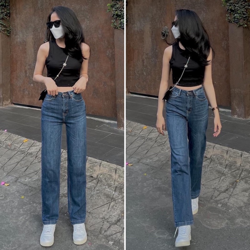 Quần jeans ống suông lưng cao G.A.P