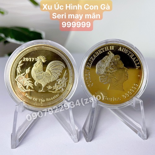 Đồng Xu Úc Hình Con Gà Mạ Vàng 2017, đồ lưu niệm, trưng bày, quà tặng may mắn