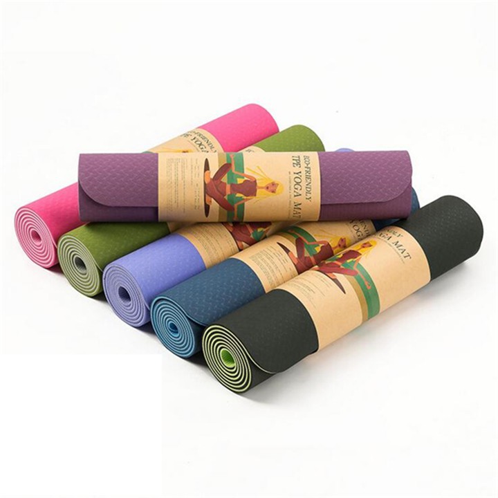 Thảm tập yoga mat gym thể dục TPE cao su chống trơn trượt 2 lớp 6mm tặng kèm túi đựng