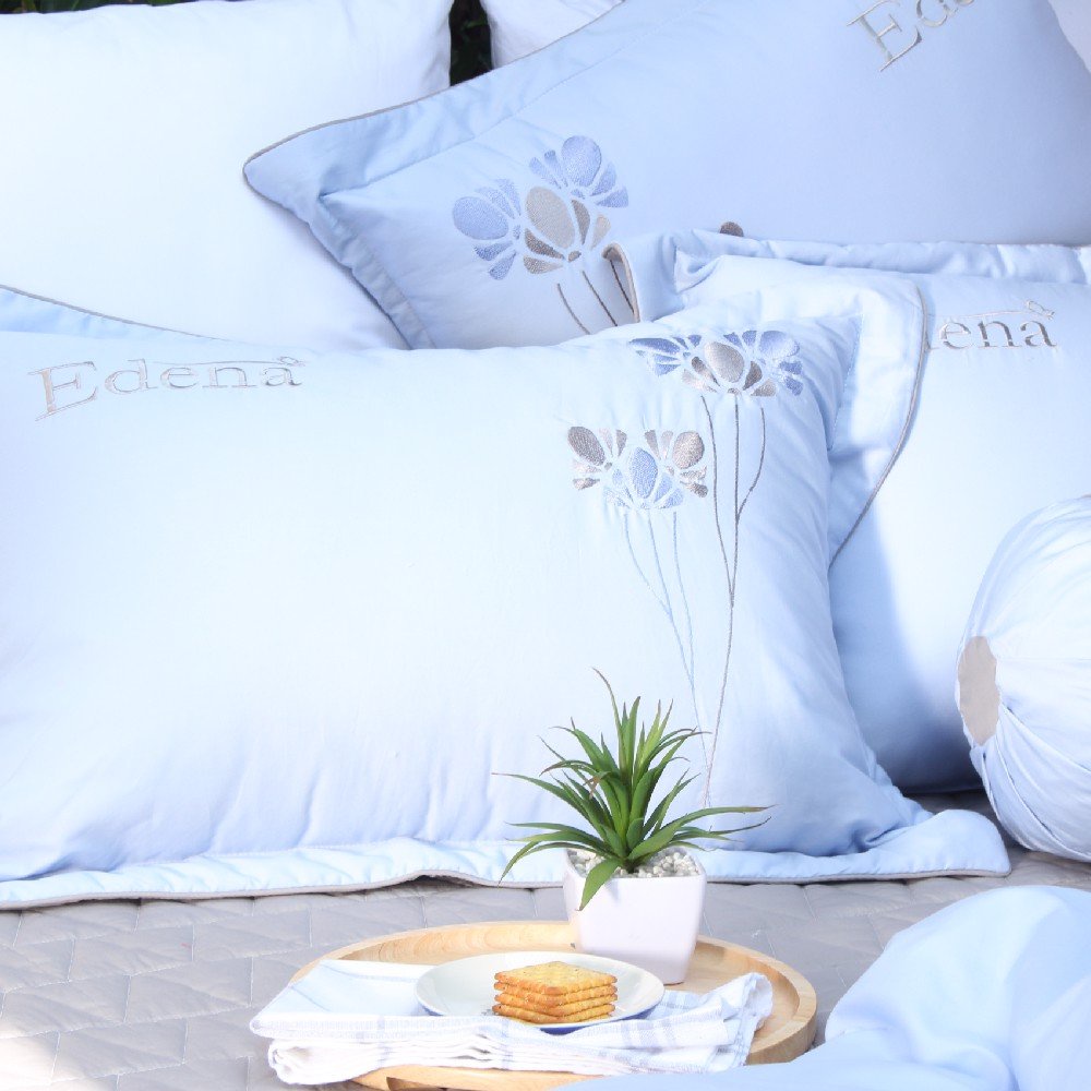 Bộ ga  nệm Cotton Solid Edena mẫu 359 - Chính Hãng , Cao Cấp Maybeding