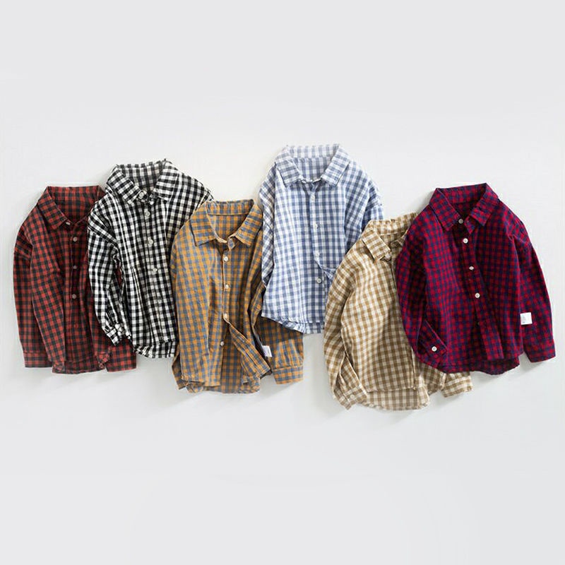 Áo Sơ Mi caro cho bé trai vải Cotton Sọc Ca Rô Thời Trang Thu Xuân Dành Cho Trẻ em
