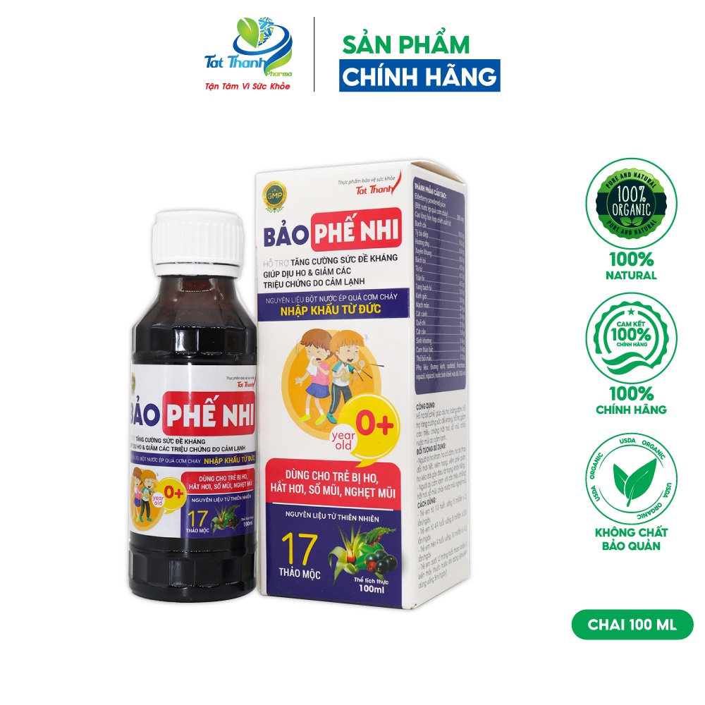 Siro ho bảo phế nhi Tất Thành Pharma dùng cho trẻ hắt hơi, sổ mũi 100ml