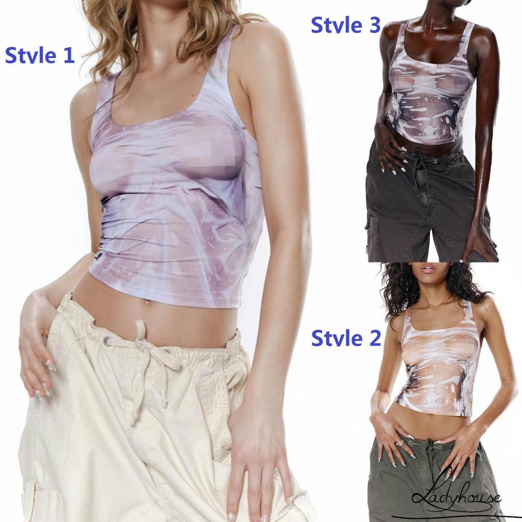 Áo Croptop Không Tay Cổ Chữ U Họa Tiết Mosaic Thời Trang Mùa Hè Dành Cho Nữ