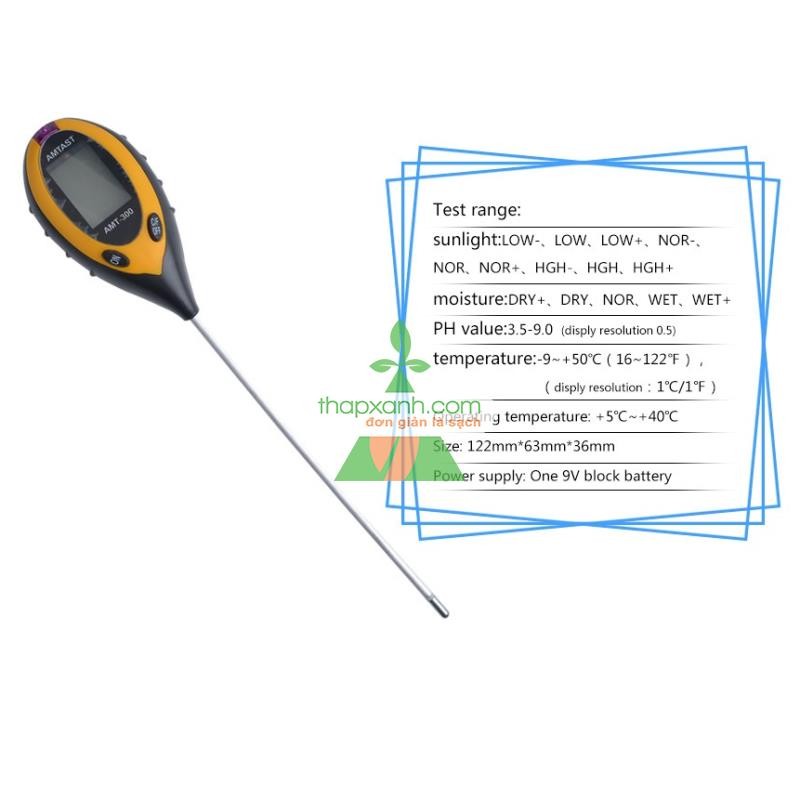 Máy đo độ PH, độ ẩm đất, đo ánh sáng, nhiệt độ 4 trong 1