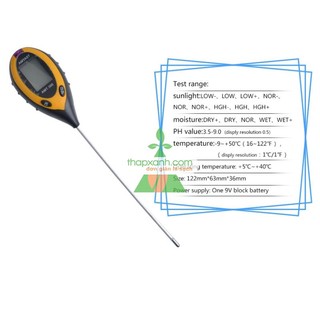 Máy đo độ PH, độ ẩm đất, đo ánh sáng, nhiệt độ 4 trong 1