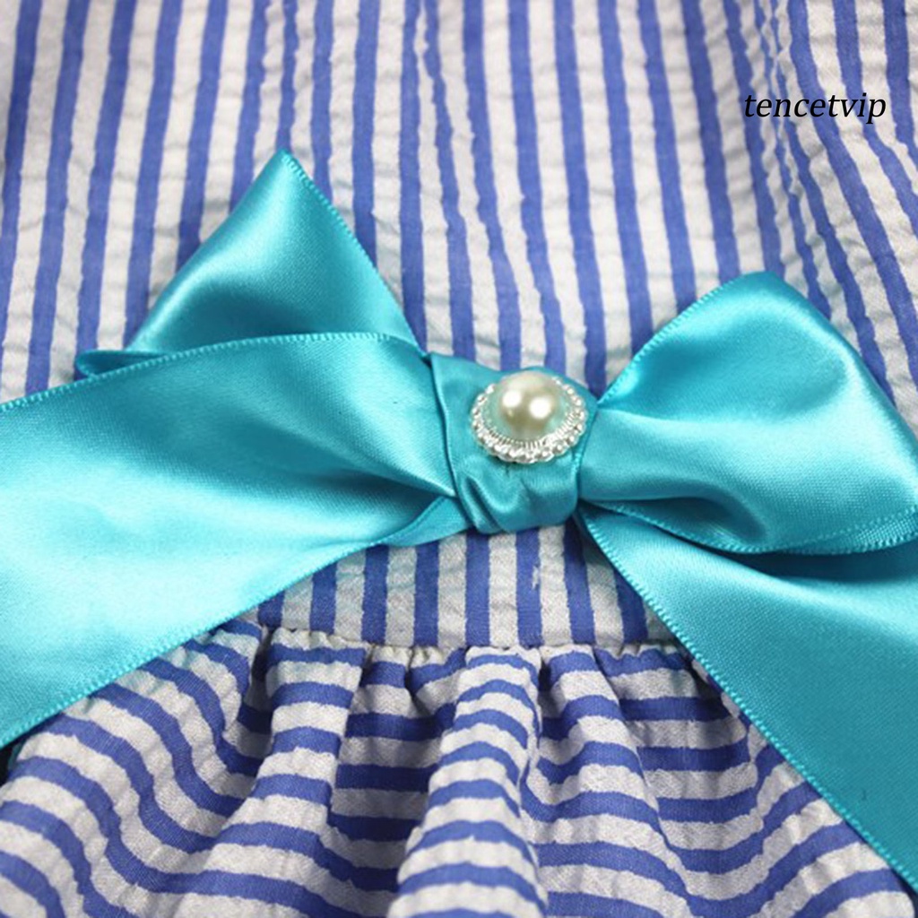 Đầm cotton kẻ sọc đính nơ phong cách thời trang xuân hè cho thú cưng