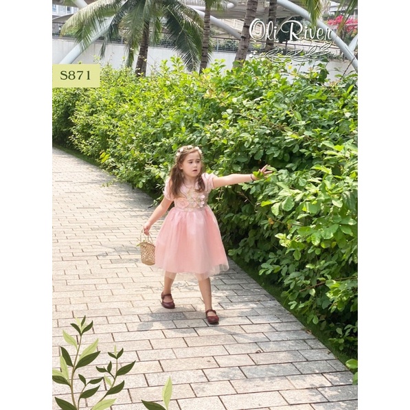 Đầm công chúa đính hoa Oli River 1Y-8Y