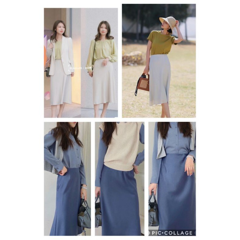 (UNI tag Nhật) NỮ- Chân váy midi lụa satin dáng xoè dài -Satin Narrow Flare Skirt | BigBuy360 - bigbuy360.vn