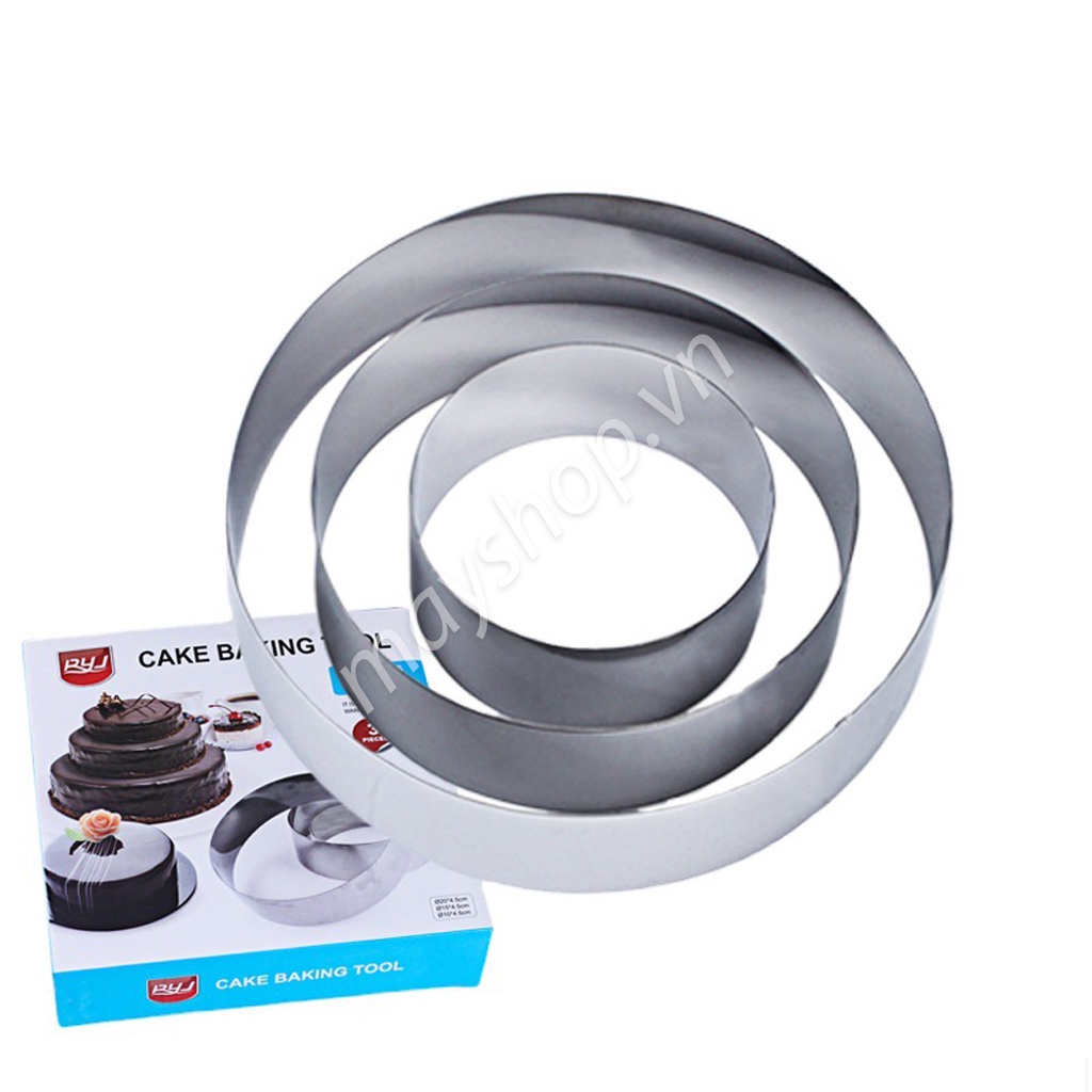 Bộ 3 khuôn ring inox hình Tròn (10, 15, 20cm/ cao 4,5cm)