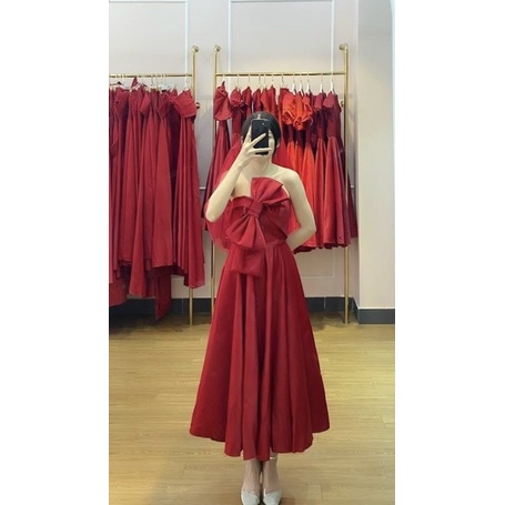 ĐẦM XOÈ MẶC CƯỚI NƠ NGỰC KÈM CÀI TÓC NƠ VOAN full size S/M/L/XL ( hàng có sẳn)