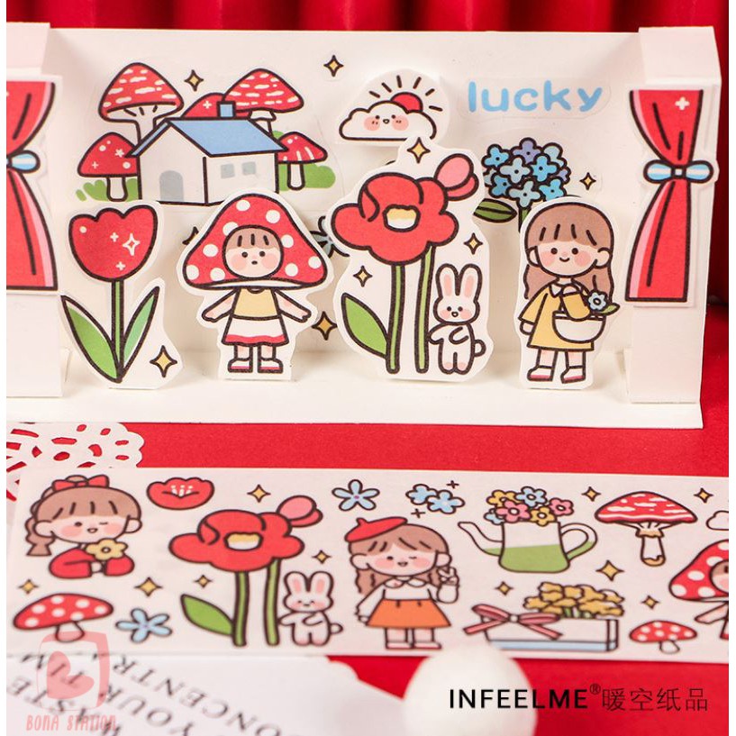 Sticker dán masking tape Girl's happy day tấm to 6cm x 35cm | BST001