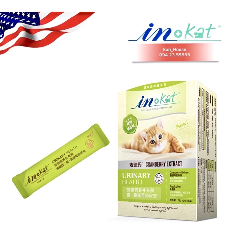 Bột InKat Hỗ trợ tiết niệu Bổ thận cho mèo chiết xuất việt quất Surica IN09 (1gx15gói)