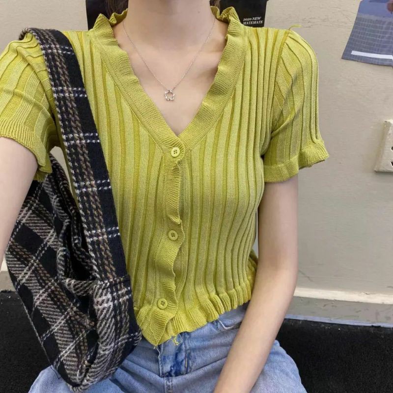 Áo cổ v croptop montoghi quảng châu khuy trước | BigBuy360 - bigbuy360.vn