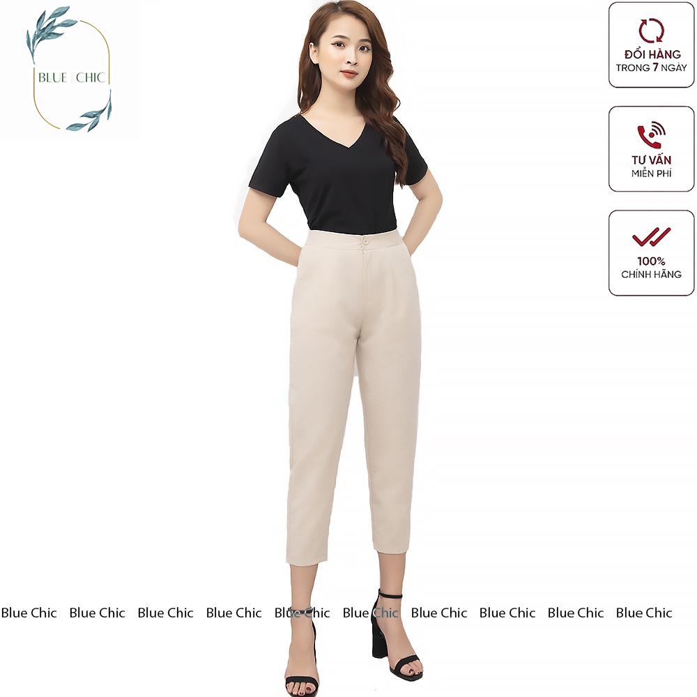 Quần baggy đũi nữ Blue Chic baggy vải đũi xước cao cấp cạp chun sau ngố lửng bigsize