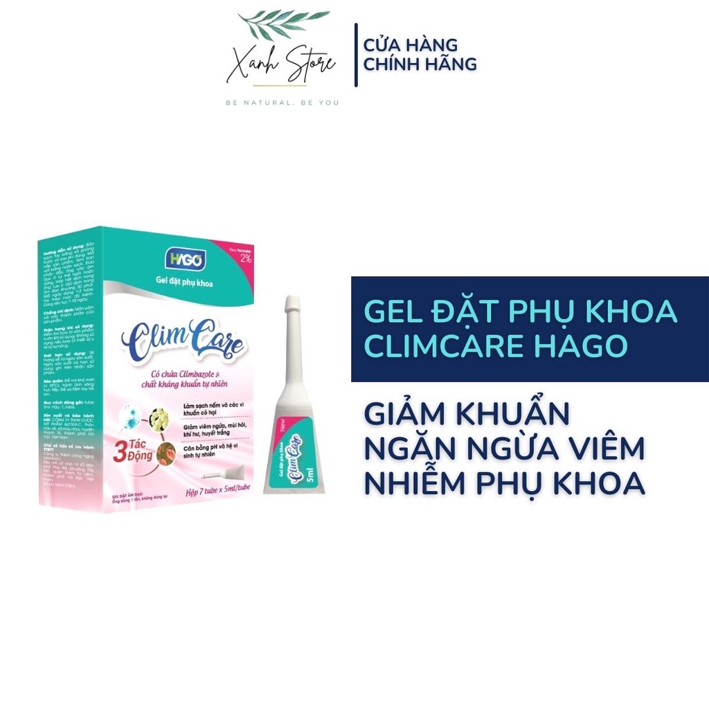 Gel Đặt Hỗ Trợ Phụ Nữ Giảm Ngứa, Ngừa Khuẩn , Giảm Khí Hư, Huyết Trắng, Đau Rát, Không Gây Kích Ứng Da, Climcare Hago