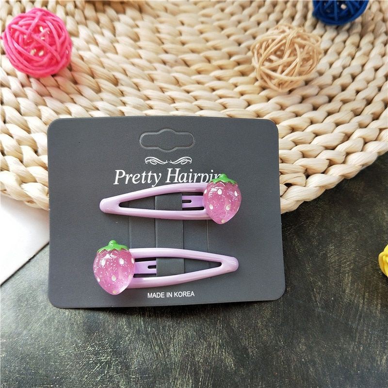 Set 2 kẹp tóc/ 2 Dây buộc tóc hình trái dâu dễ thương cho bé gái