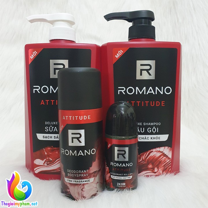 Combo Romano Attitude: Dầu Gội 650g + Sữa Tắm 650g + Lăn 50ml + Xịt Khử Mùi 150ml