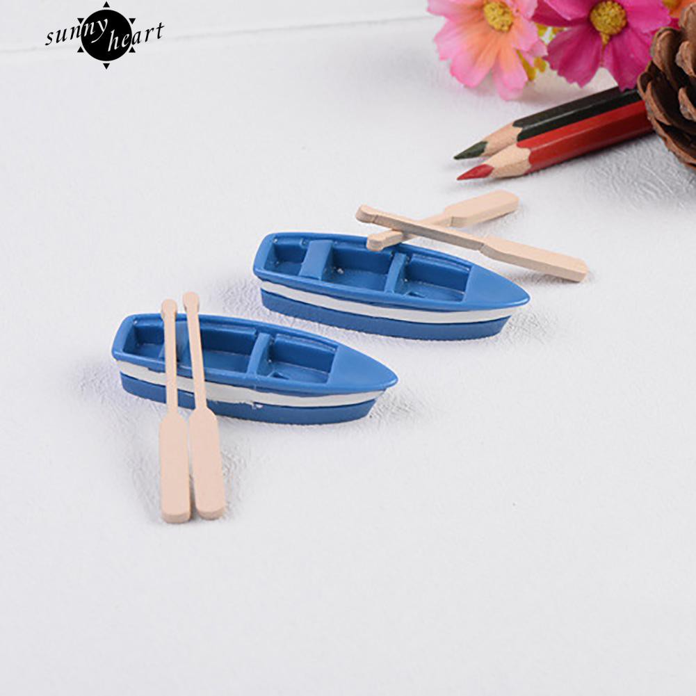Set mô hình con thuyền mini + 2 mái chèo trang trí vườn dễ thương