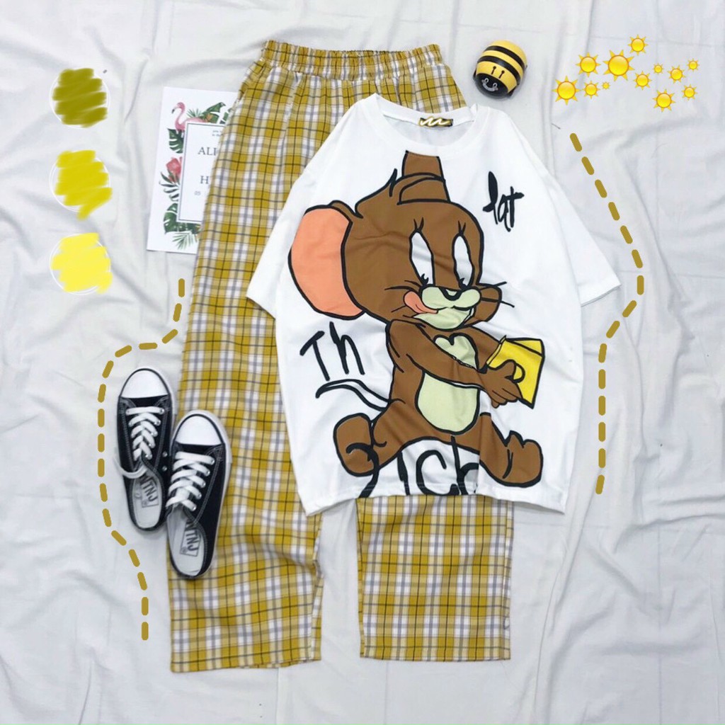 Set đồ bộ nữ quần caro kate ống rộng NHIỀU MẪU 3, đồ bộ hoạt hình Freesize Molly Fashion | BigBuy360 - bigbuy360.vn