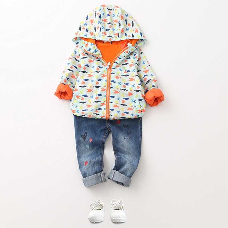 BEAR LEADER Áo Khoác Có Nón In Hình Cá Dễ Thương Thời Trang Mùa Thu 2017 Cho Bé Gái 3-7 Tuổi