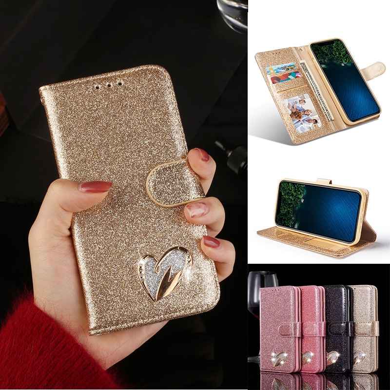 Bao da điện thoại kiểu ví lấp lánh cho Samsung Galaxy Note20 Note10 Note9 Note8 S9 S8 S7 Edge Pro Plus
