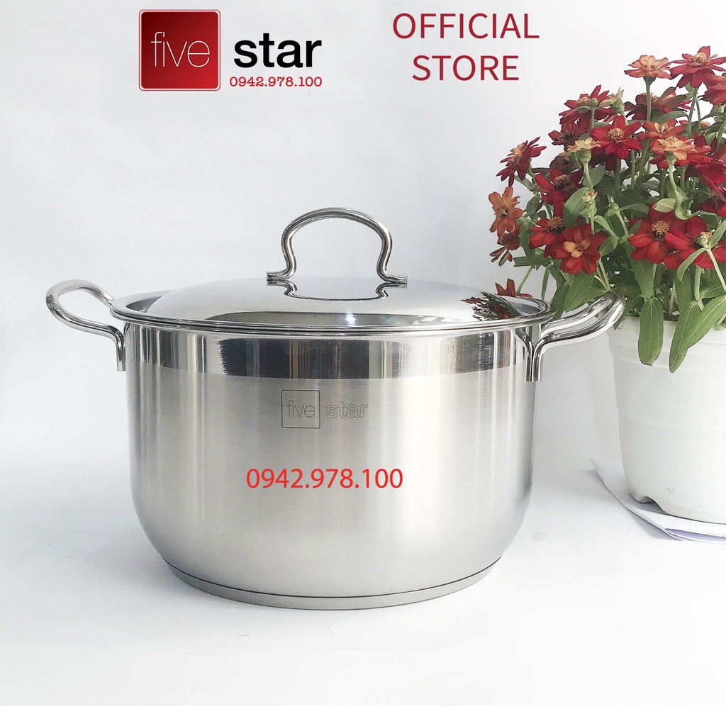 Nồi luộc gà inox 430 cao cấp Fivestar 3 đáy dùng được bếp từ , gas , hồng ngoại , tặng 2 muỗng canh ( 26/28/30/32/36cm )