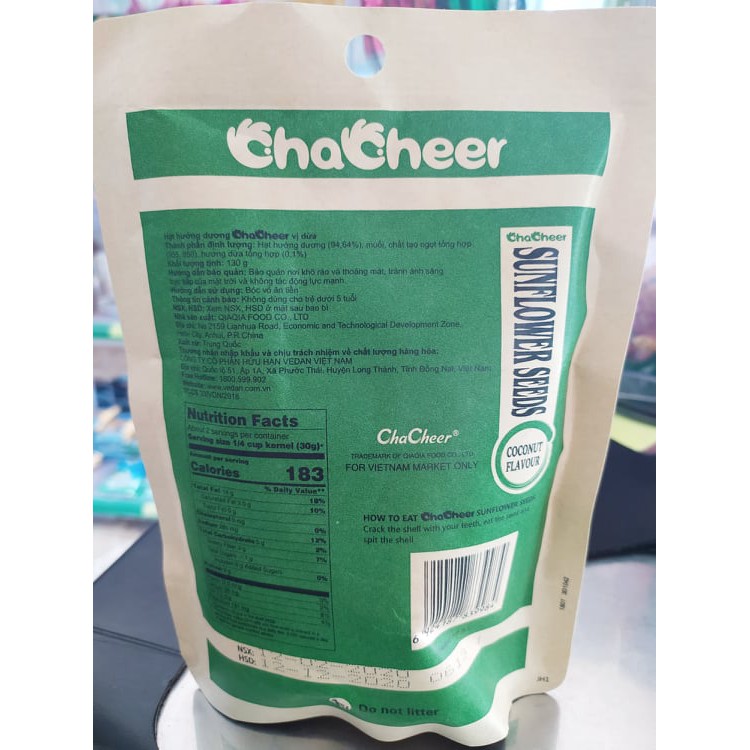 HẠT HƯỚNG DƯƠNG CHACHEER VỊ DỪA 130G