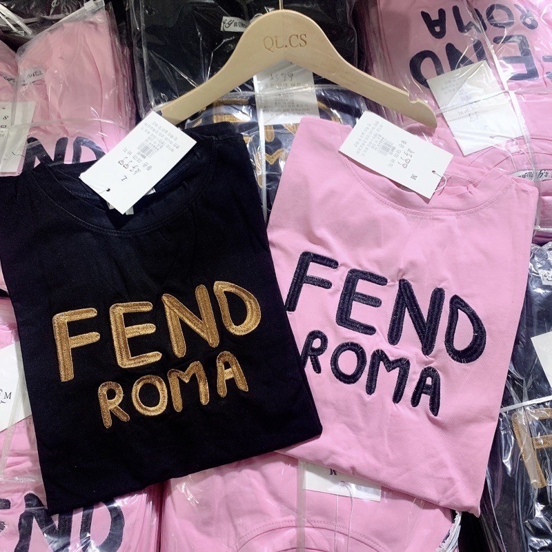 BÁN SỈ ÁO PHÔNG COTTON THÊU CHỮ FEND ROMA 2 MÀU NỮ