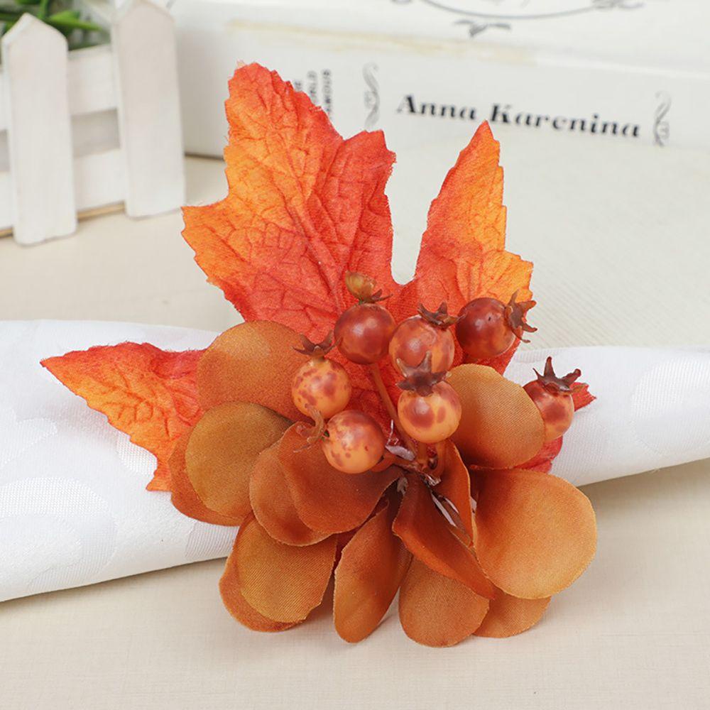 KRNY Set 2 Vòng Nhẫn Quấn Khăn Ăn Hình Lá Phong Trang Trí Lễ Tạ Ơn Ngày Halloween